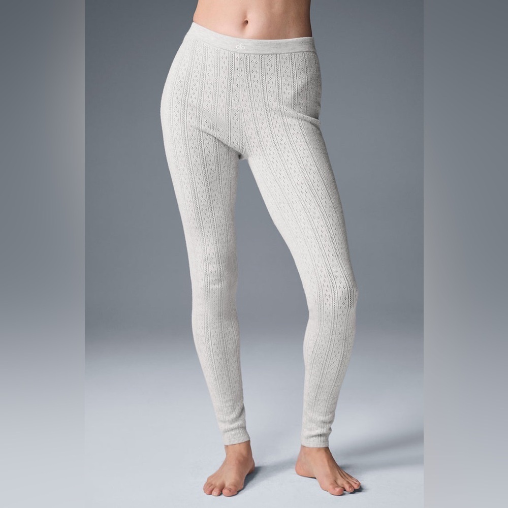 NWOT - Alo Yoga Pointelle Sweater Be Mine Legging in Light Grey Heather - Size S